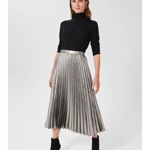 Metallic Silver Pleated Midi Skirt